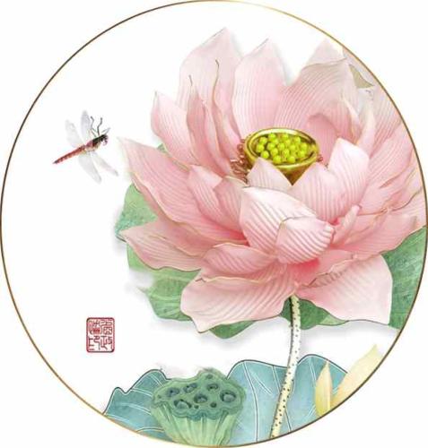 Peinture diamant, sans cadre, lotus - Perles RONDES - Diamètre 28 cm